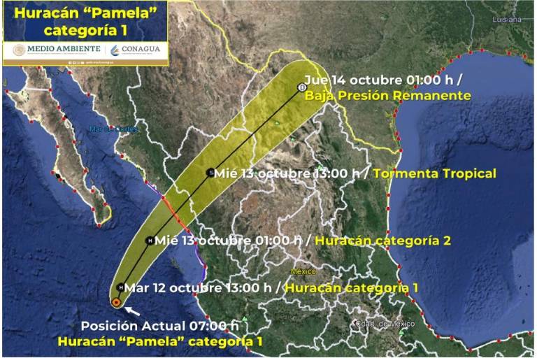 Pamela se intensifica a huracán categoría 1 y mantiene su ruta hacia Sinaloa