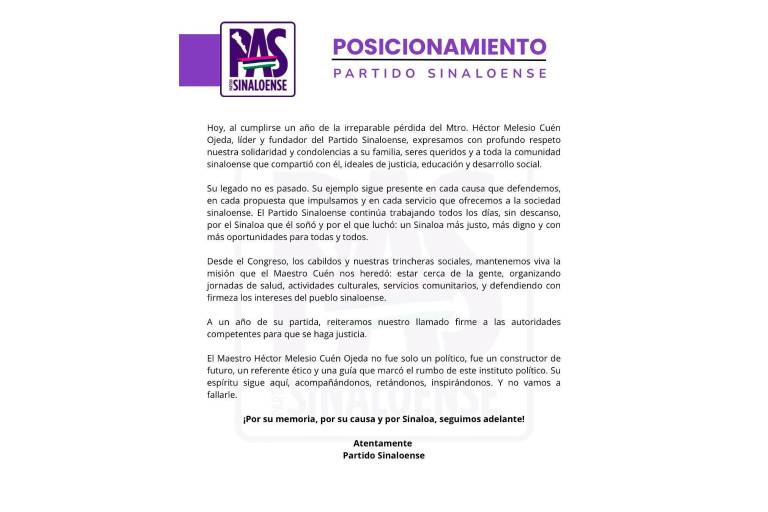 A un año de asesinato de su líder, PAS exige justicia en caso Cuén