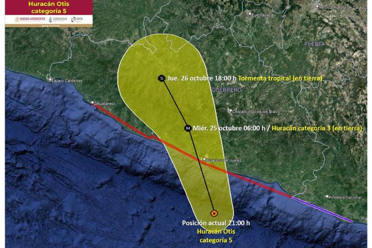 El huracán Otis llega a categoría 5 e impactará en Guerrero