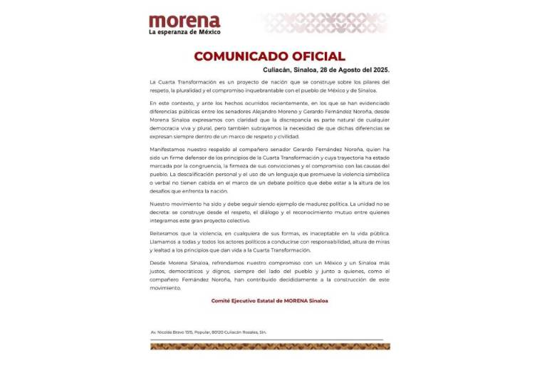 Morena Sinaloa respalda a Noroña por pelea con Alito Moreno, pero llaman a conducirse con respeto