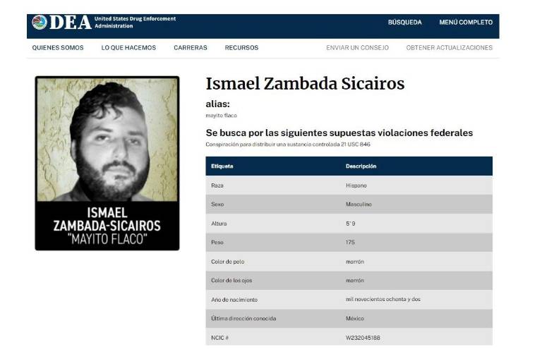 DEA nombra a ‘Mayito Flaco’, hijo de ‘El Mayo’ Zambada, como fugitivo de la semana