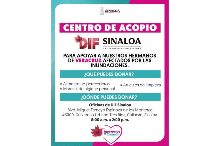 Habilita DIF Sinaloa centro de acopio en apoyo a damnificados por lluvias en Veracruz