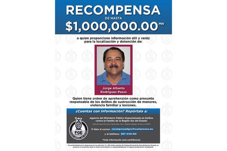 Ofrece Fiscalía un millón de pesos para dar con Rodríguez Pasos