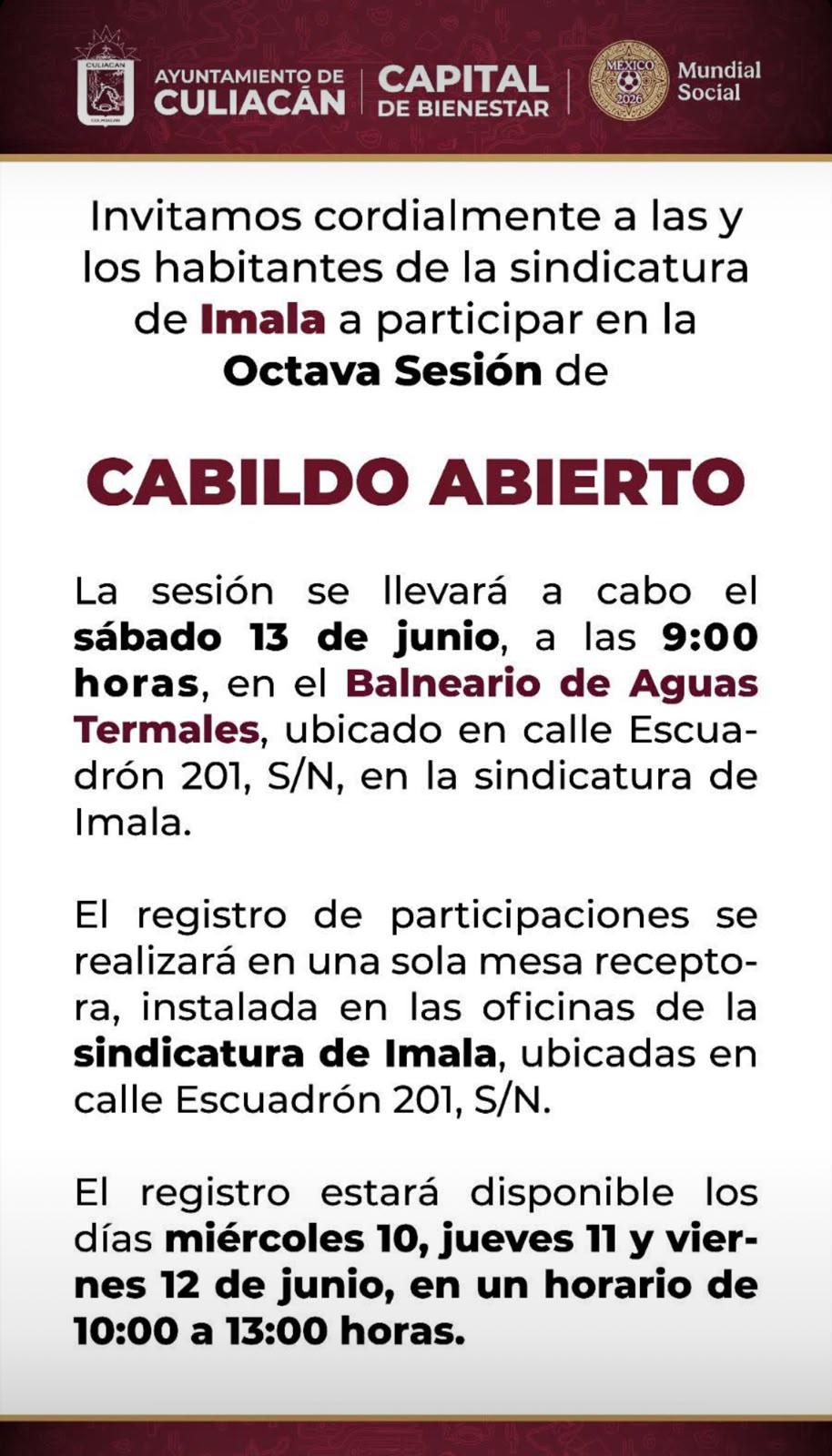 $!Convoca Ayuntamiento de Culiacán a Cabildo Abierto en la sindicatura de Imala