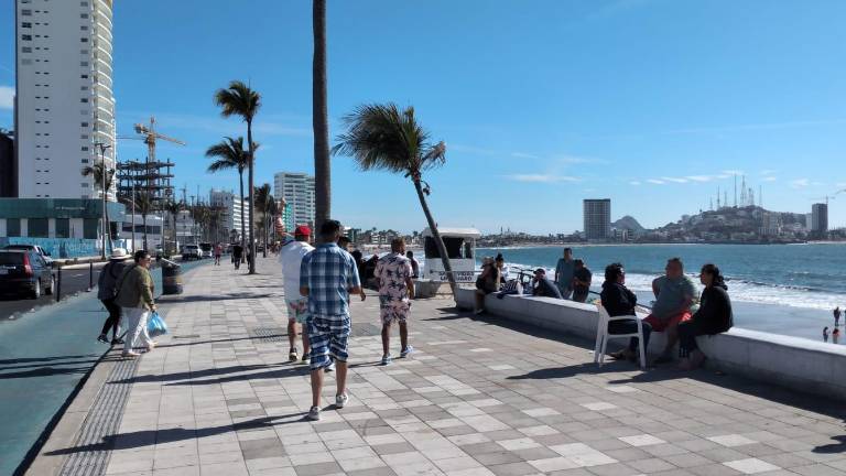 El fuerte viento mueve las palmeras del malecón.