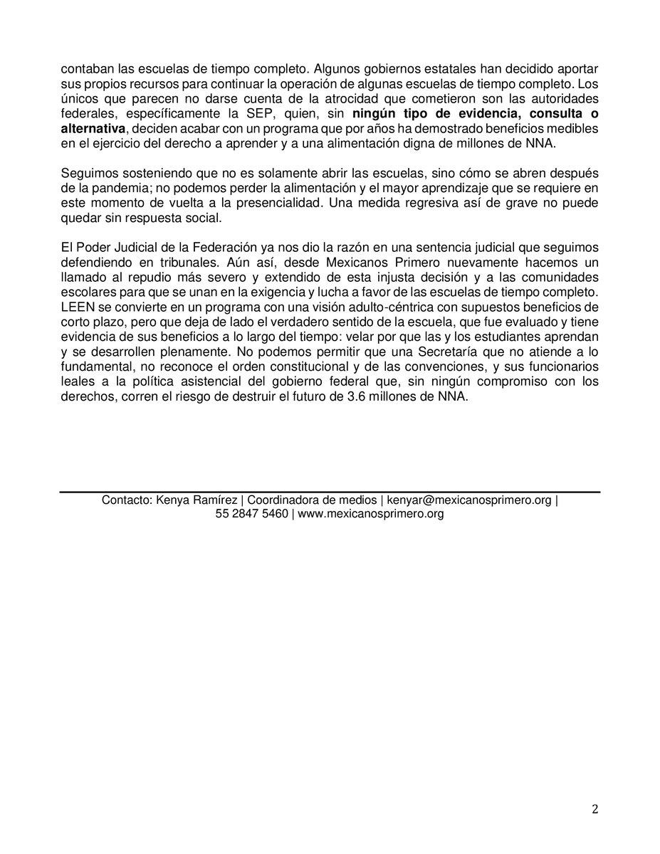 $!SEP elimina programa Escuelas de Tiempo Completo; se afecta a 3.6 millones de alumnos, acusa ONG