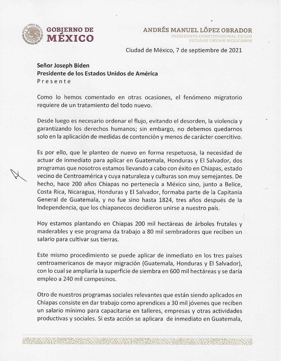 $!AMLO revela carta a Biden; pide recursos para aplicar programas sociales en Centroamérica