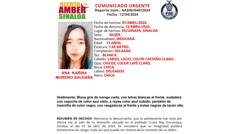 Fischa de búsqueda de Ana Karina Moreno Saldaña.