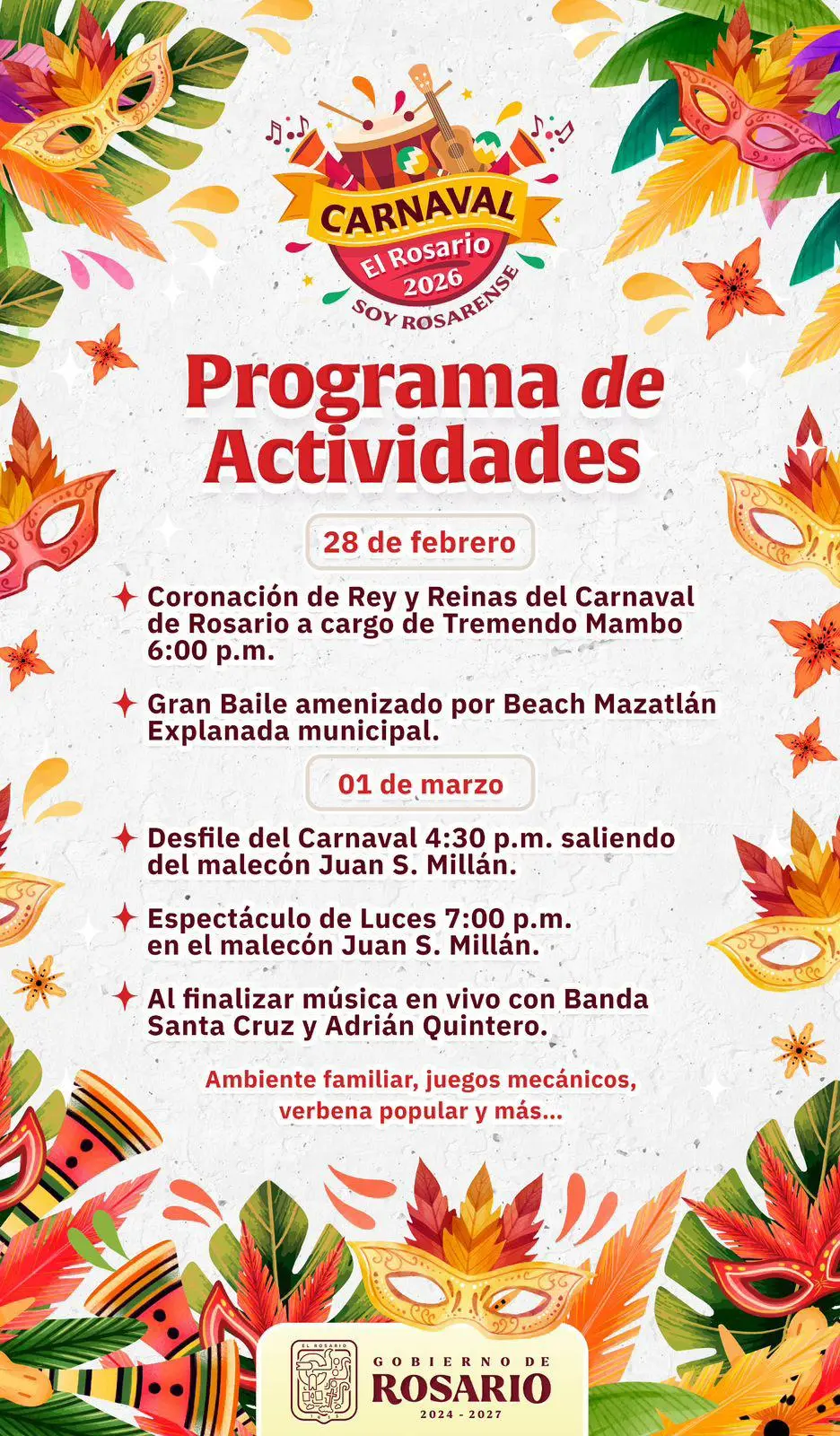 $!Rosario presenta programa oficial del Carnaval 2026 ‘Soy Rosarense’