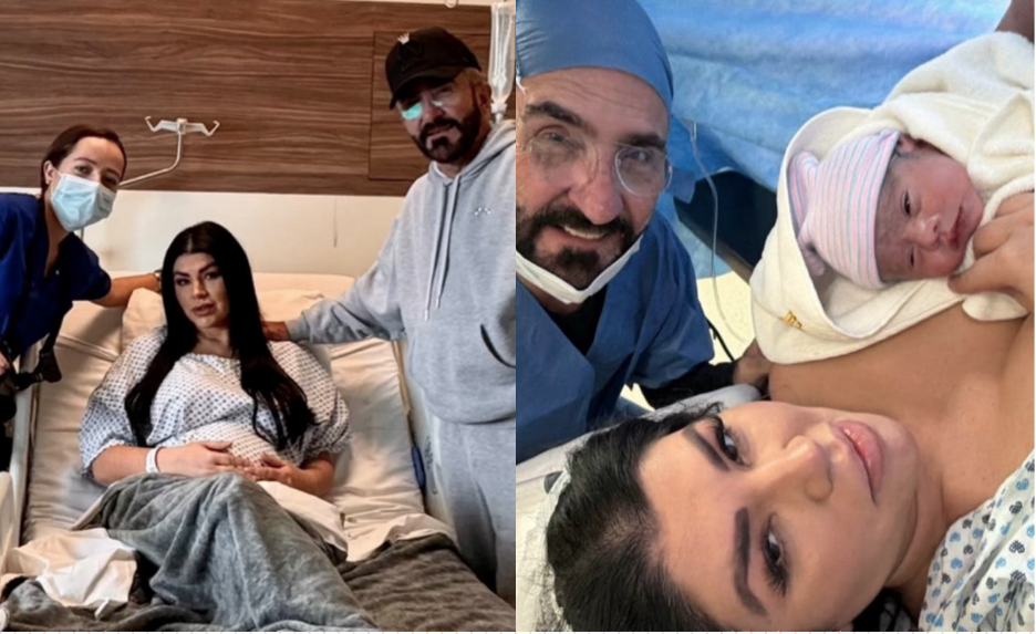 Vicente Fernández Jr. y Mariana González reciben a su hija Isabella.
