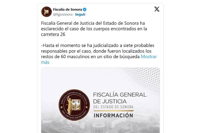 Capturan a 5 personas por caso de los 60 cuerpos localizados en Hermosillo, Sonora; dos más siguen prófugos