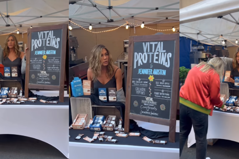 Visita Jennifer Aniston un mercado donde promociona y regala sus productos