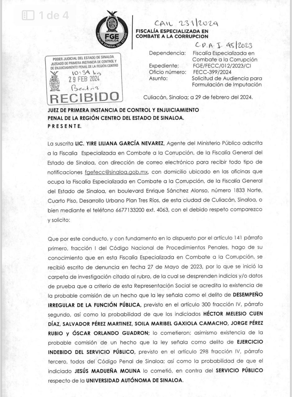 $!Pide Fiscalía Anticorrupción fecha y hora para sexta acusación contra Madueña y ex funcionarios de la UAS
