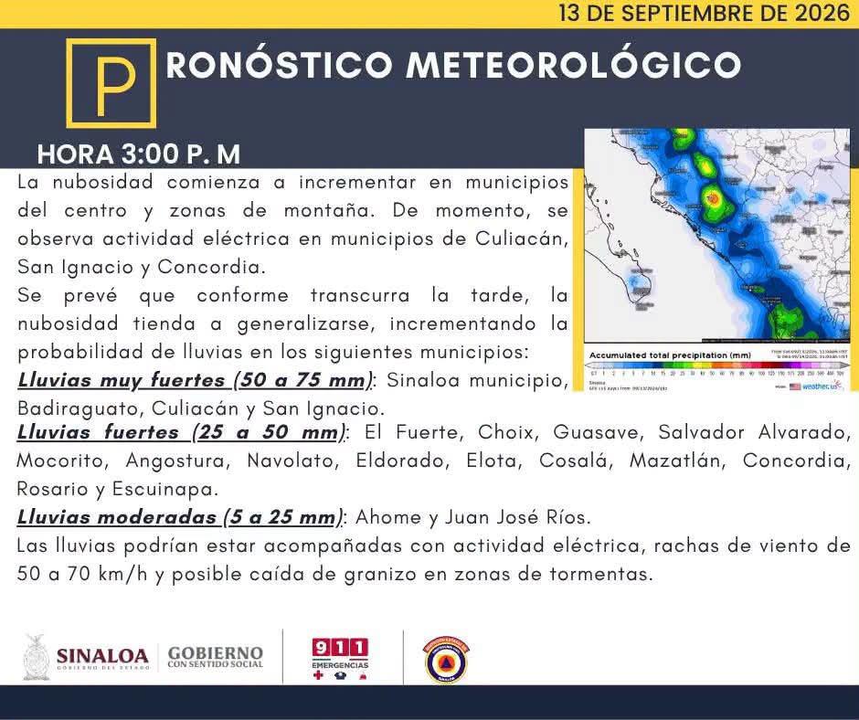 $!Alertan por lluvias fuertes esta noche de domingo y mañana de lunes en Mazatlán y el sur de Sinaloa