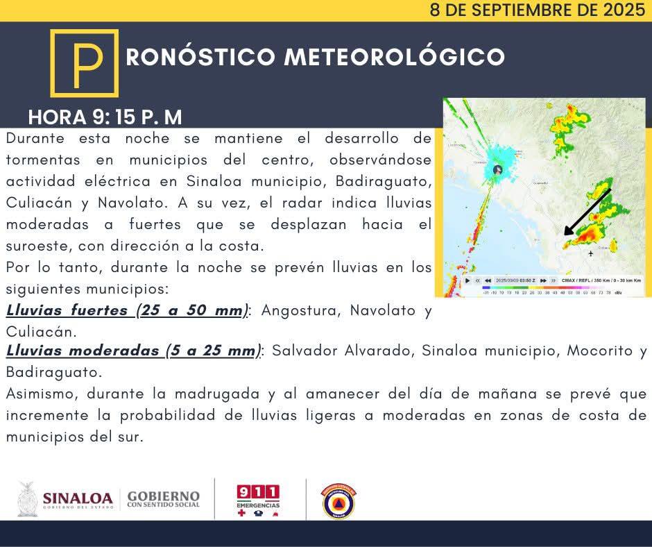 $!Prevén lluvias fuertes en la zona centro de Sinaloa durante esta noche