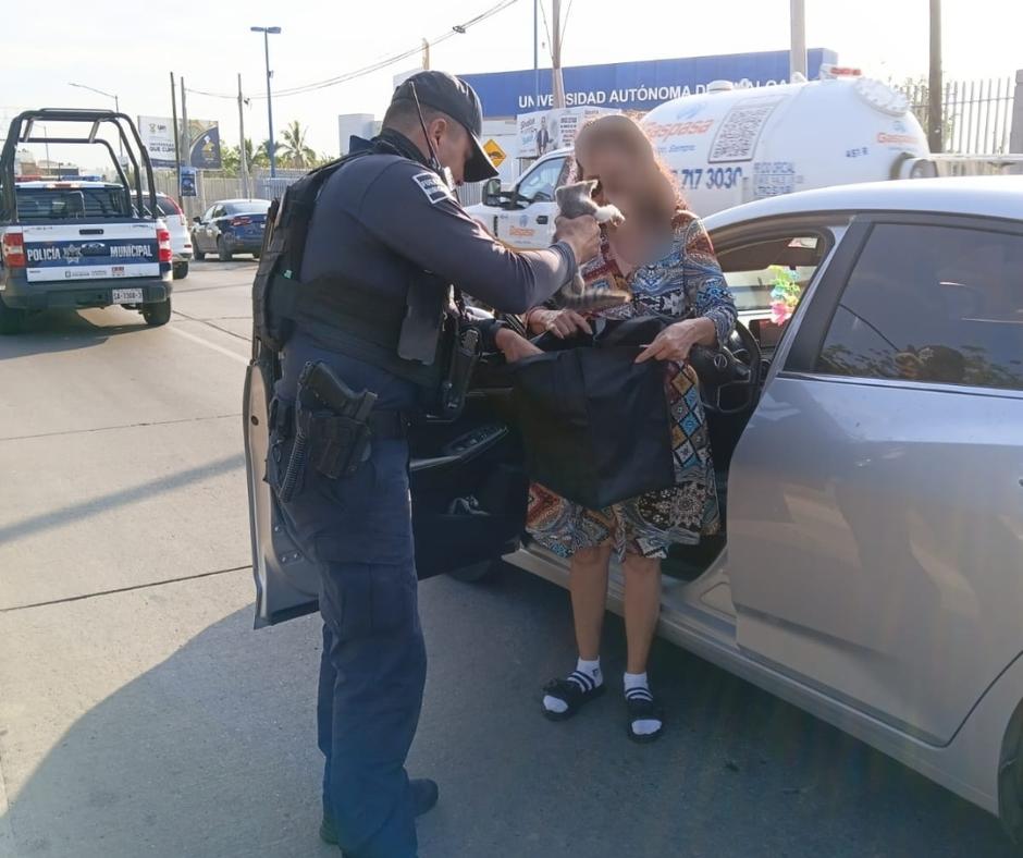 $!¡Inesperado rescate en Culiacán! Policías auxiliaban a una conductora y terminaron salvando a un gatito atrapado