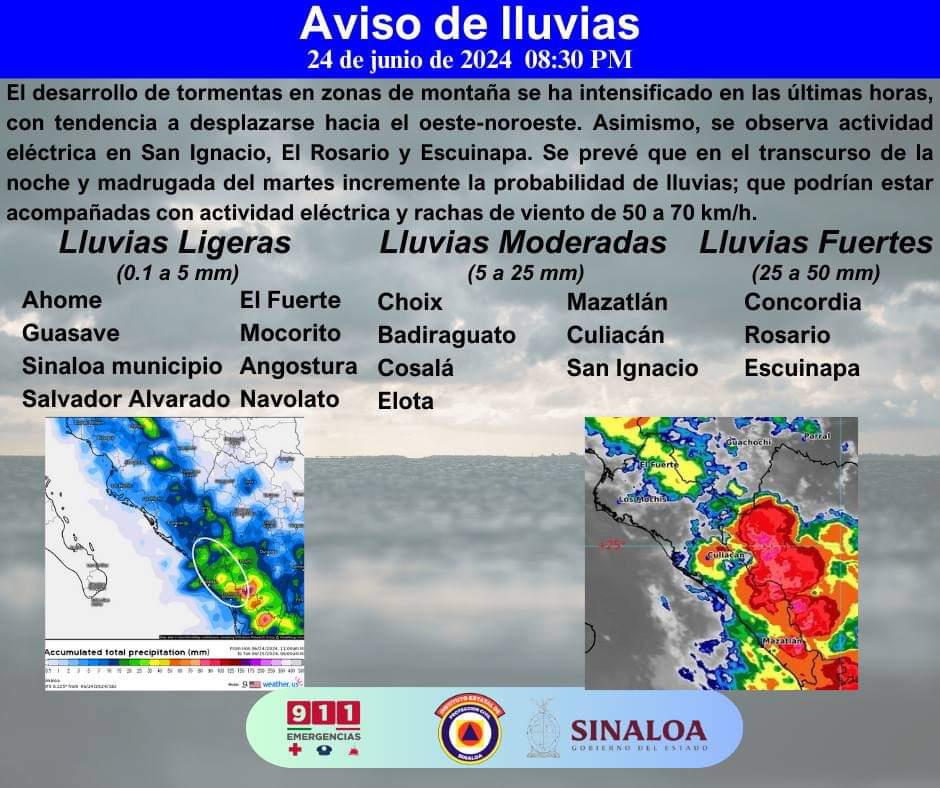 $!Incrementa la probabilidad de lluvias para la noche de este lunes en Sinaloa