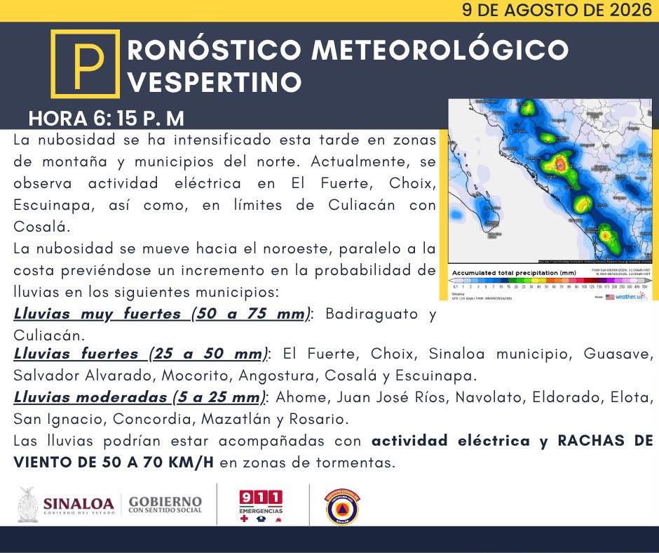 $!Lluvias se generalizarán en Sinaloa esta tarde-noche