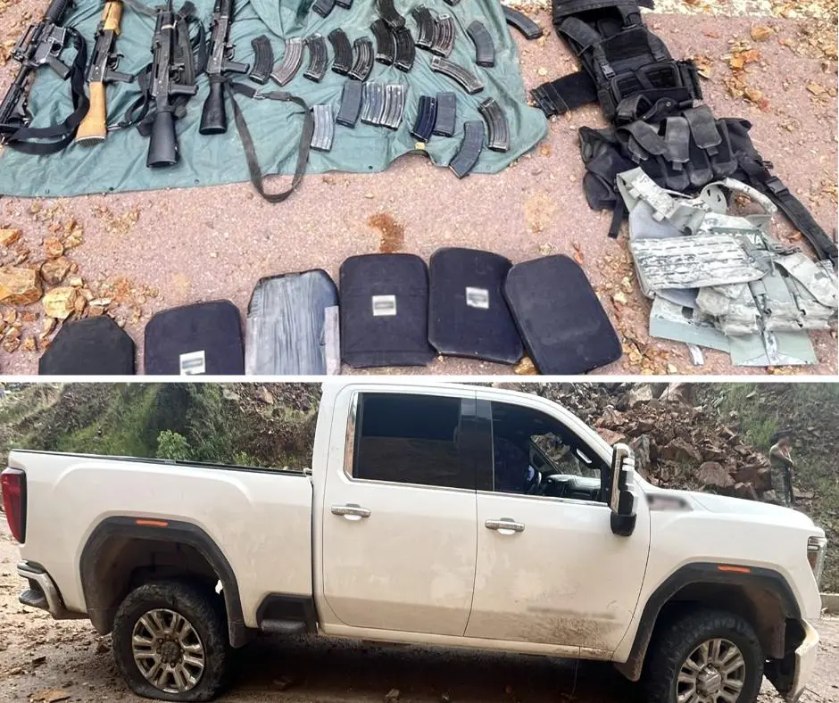 $!Detienen a cuatro hombres con armamento y equipo táctico tras presunta persecución en La Tuna, Badiraguato