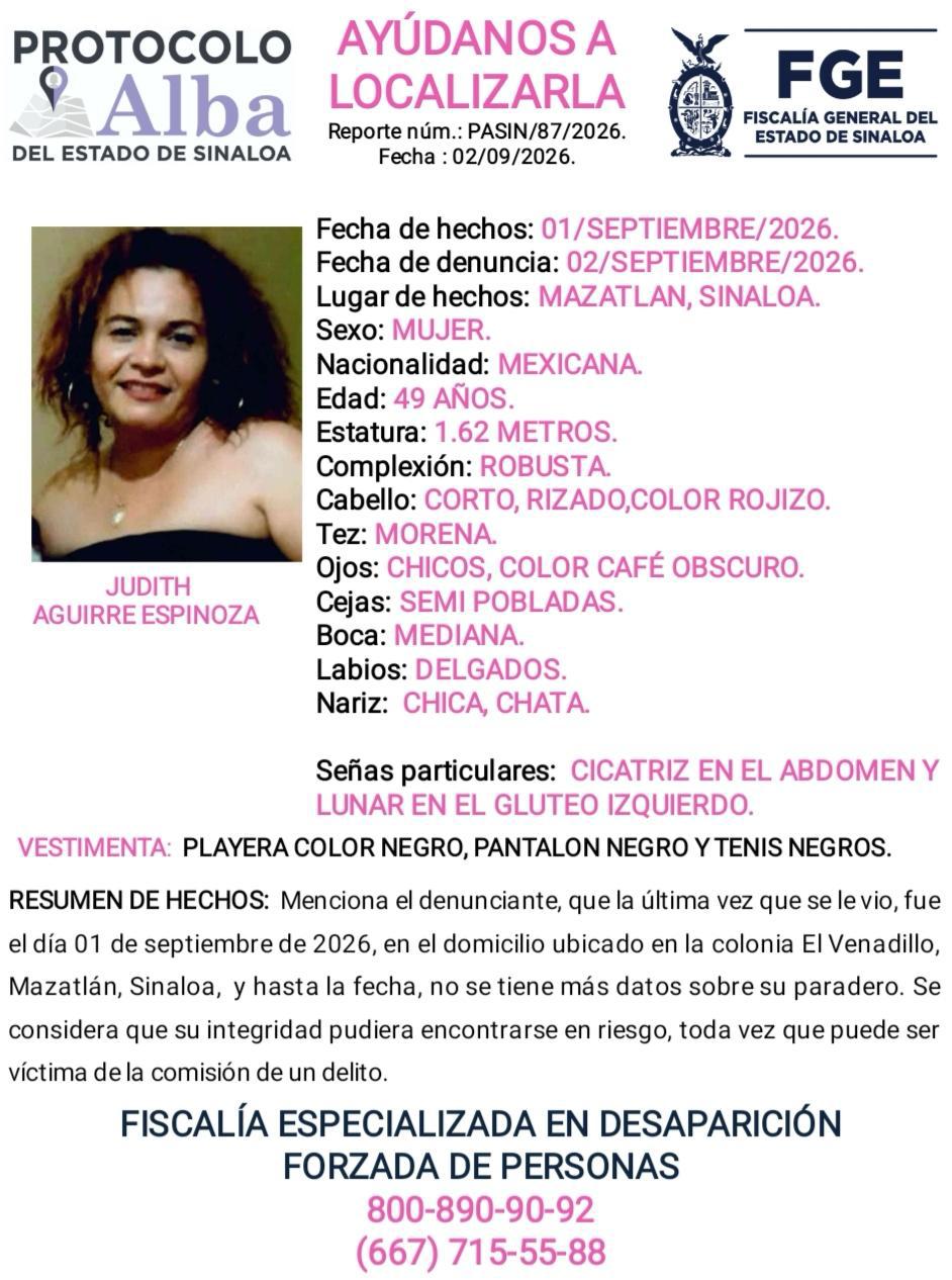 $!Judith desapareció en Mazatlán; activan Protocolo Alba para localizarla