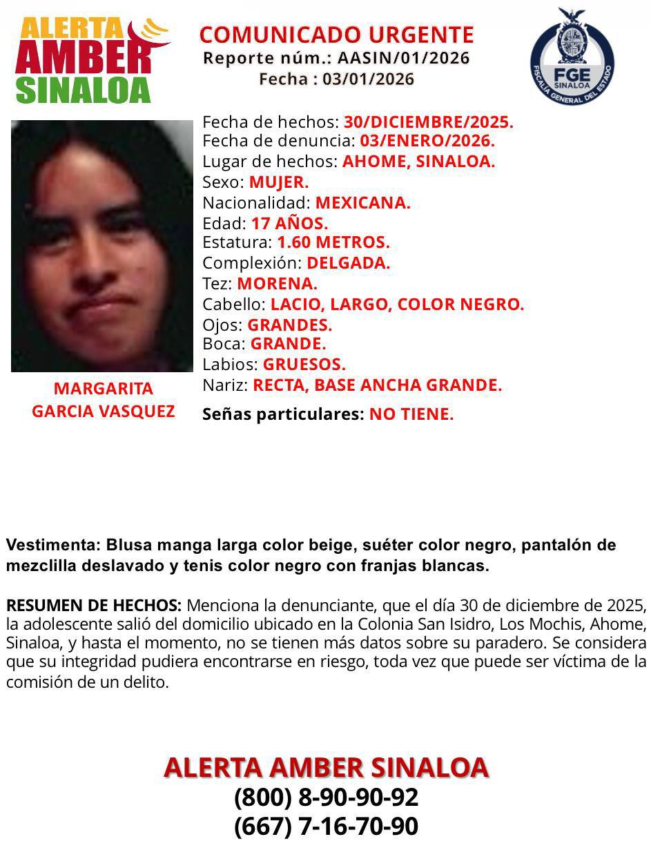 $!Buscan a Margarita, menor desaparecida hace una semana en Ahome