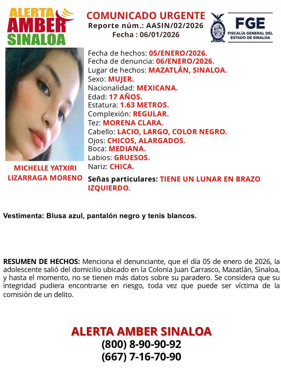 $!Activan Alerta Amber por Michelle Yatxiri en Mazatlán; desapareció en la Colonia Juan Carrasco