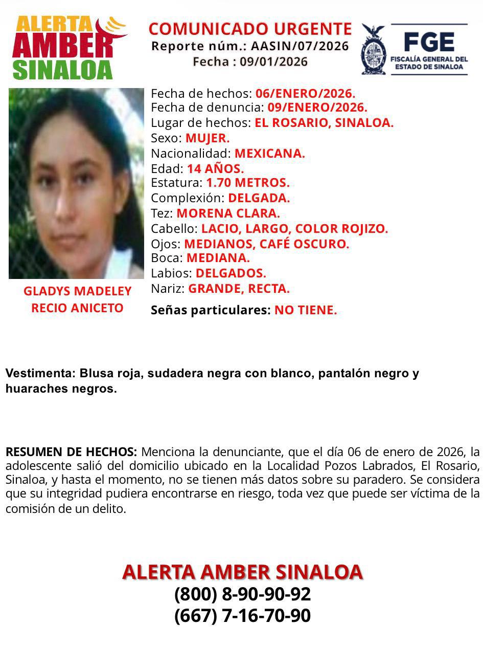 $!Desaparece menor de 14 años en El Rosario