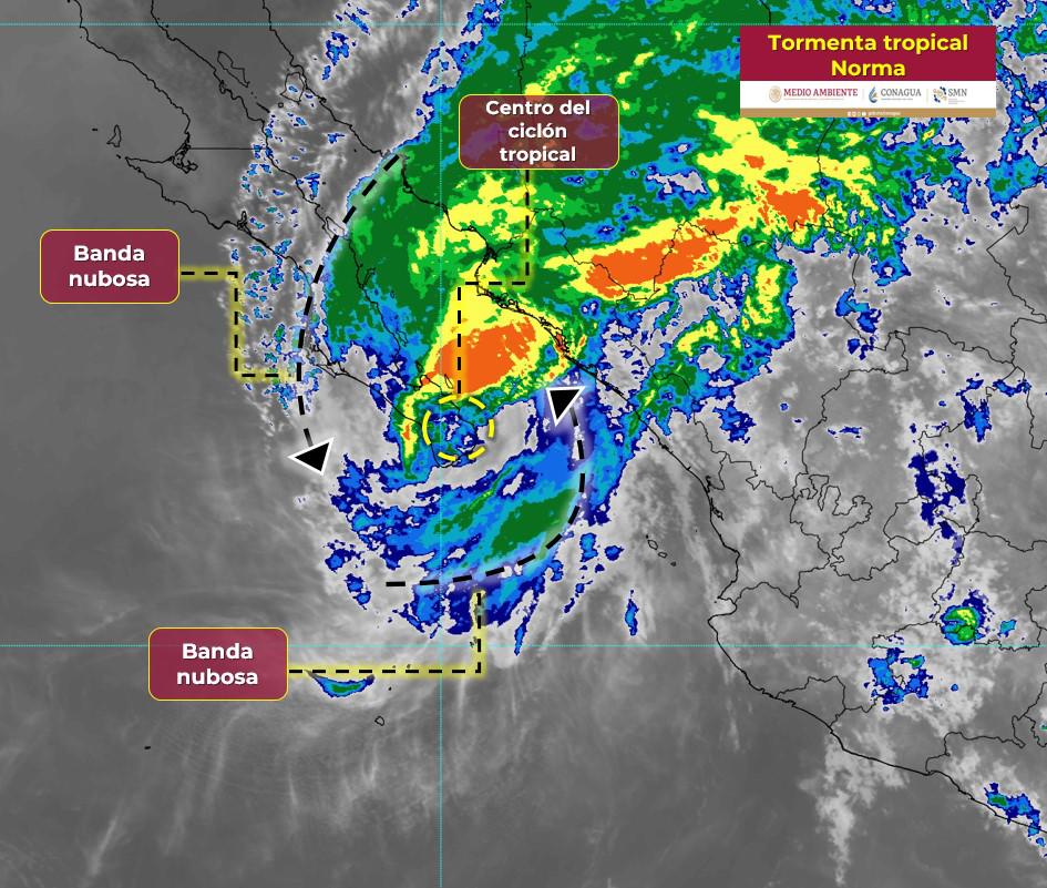 $!Se degrada ‘Norma’ a tormenta tropical; se enfila hacia Sinaloa
