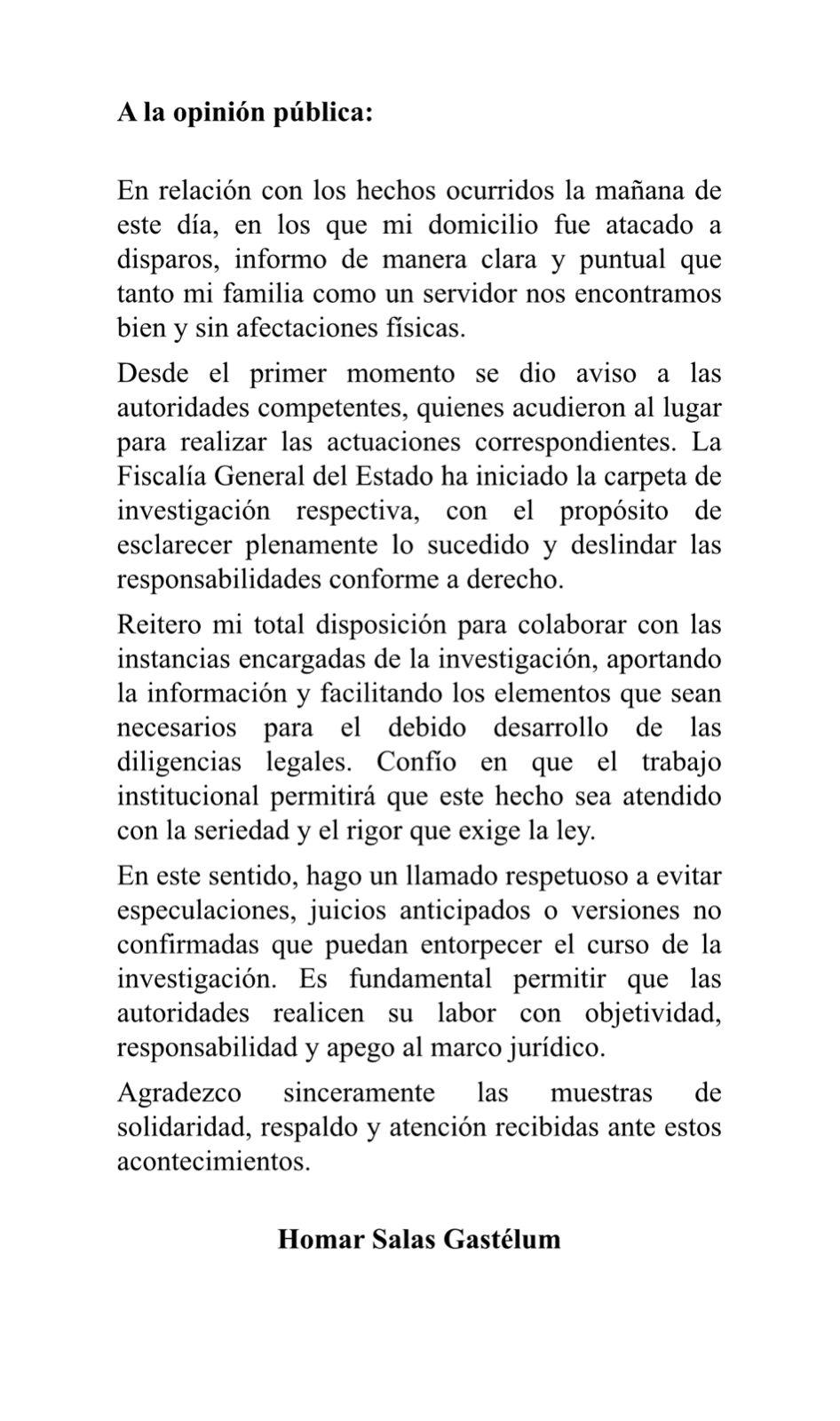 $!Tras ataque a su vivienda, líder electo del STASAC pide evitar especulaciones y ofrece colaborar con autoridades