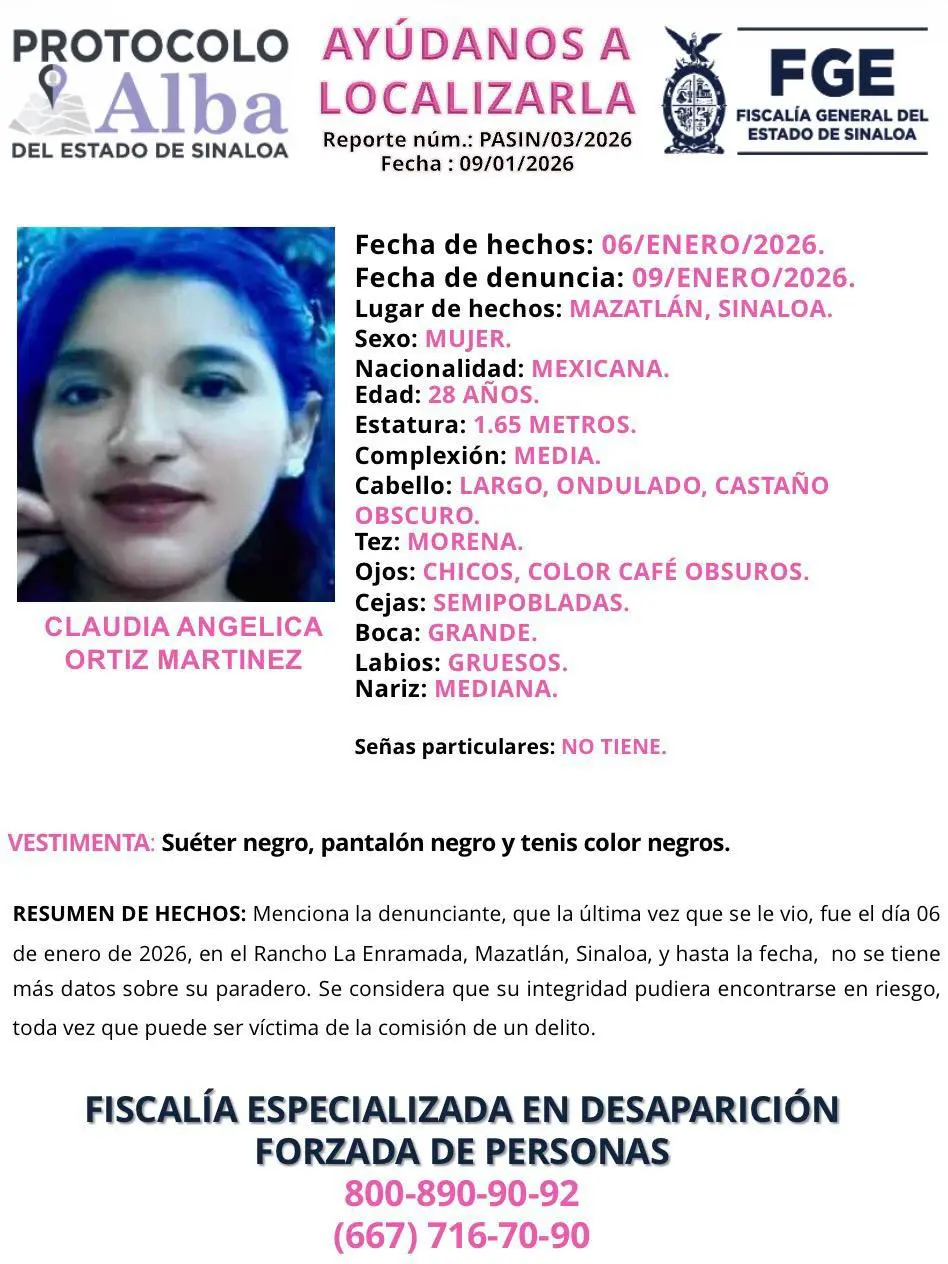 $!Buscan a Claudia Angélica en Mazatlán; autoridades activan el Protocolo Alba