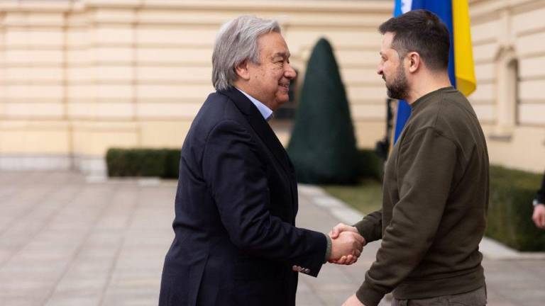 El Secretario General de la ONU, Antonio Guterres (izquierda), se reúne con el presidente Volodymyr Zelenskyy en Kiev.