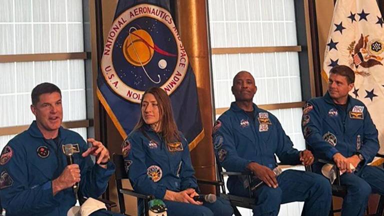 Los astronautas de la misión Artemis II en la sede de la ONU en Nueva York.