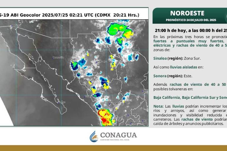 Pronostican lluvias fuertes y altas temperaturas en Sinaloa por monzón mexicano