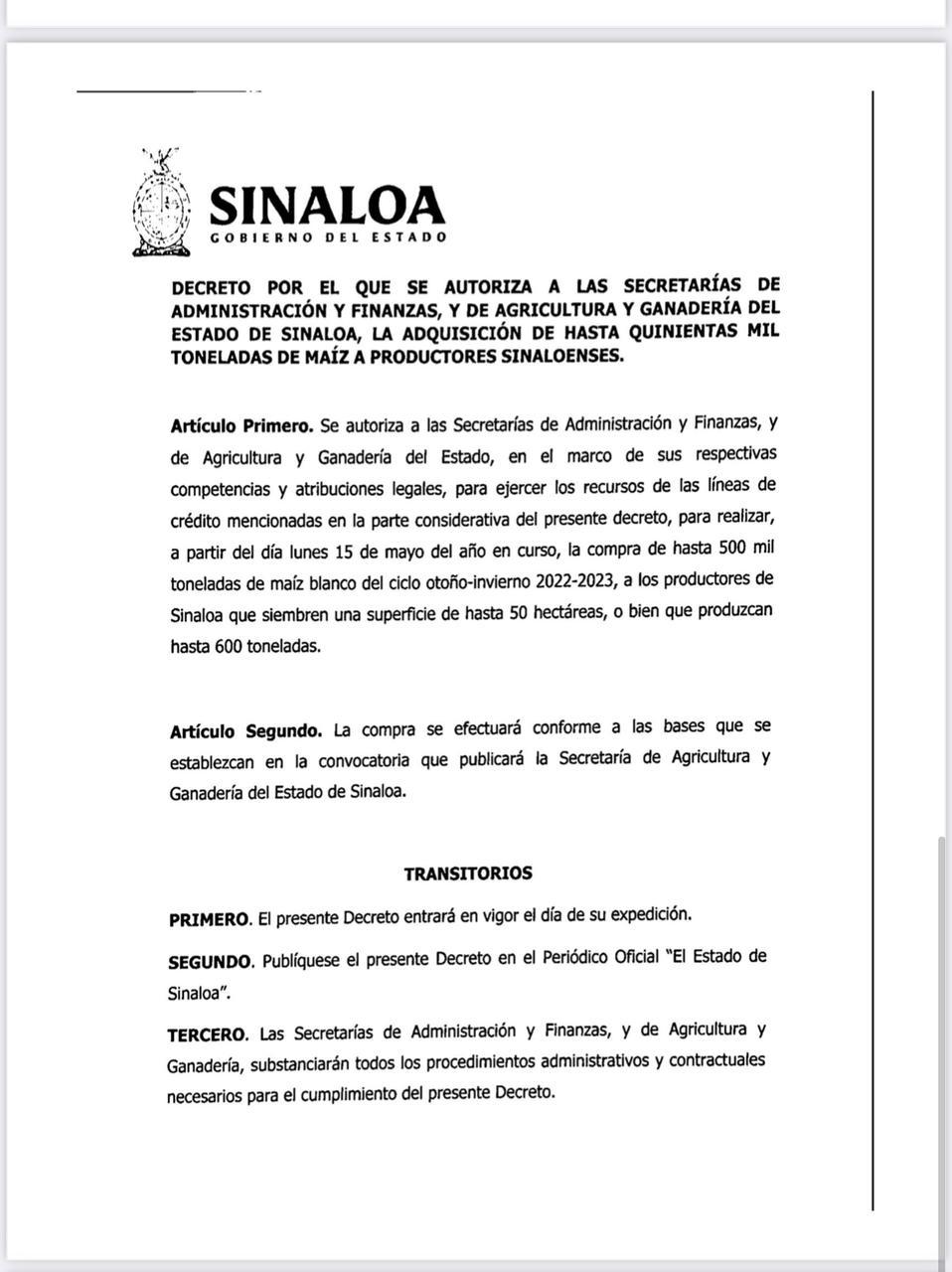 $!Gobierno del Estado inicia este lunes proceso de compra de 500 mil toneladas de maíz