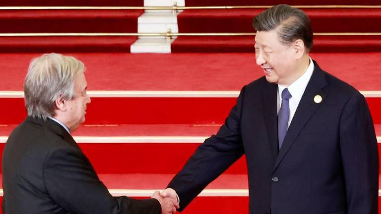 El Secretario General, António Guterres, es recibido por Xi Jinping, Presidente de la República Popular China, en el Gran Salón del Pueblo durante el Tercer Foro de la Nueva Ruta de la Seda en Beijing, China.