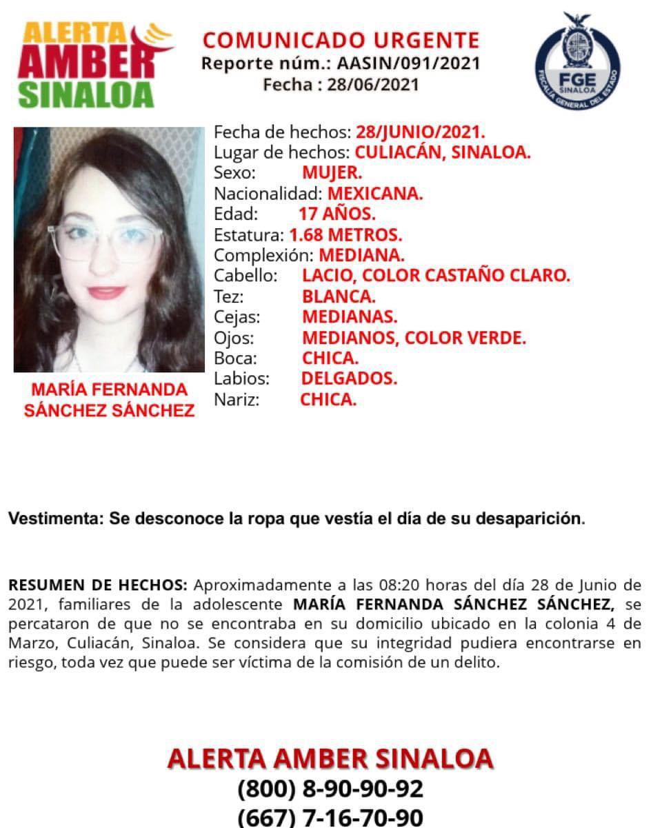 $!Piden ayuda para localizar a la joven María Fernanda, en Culiacán