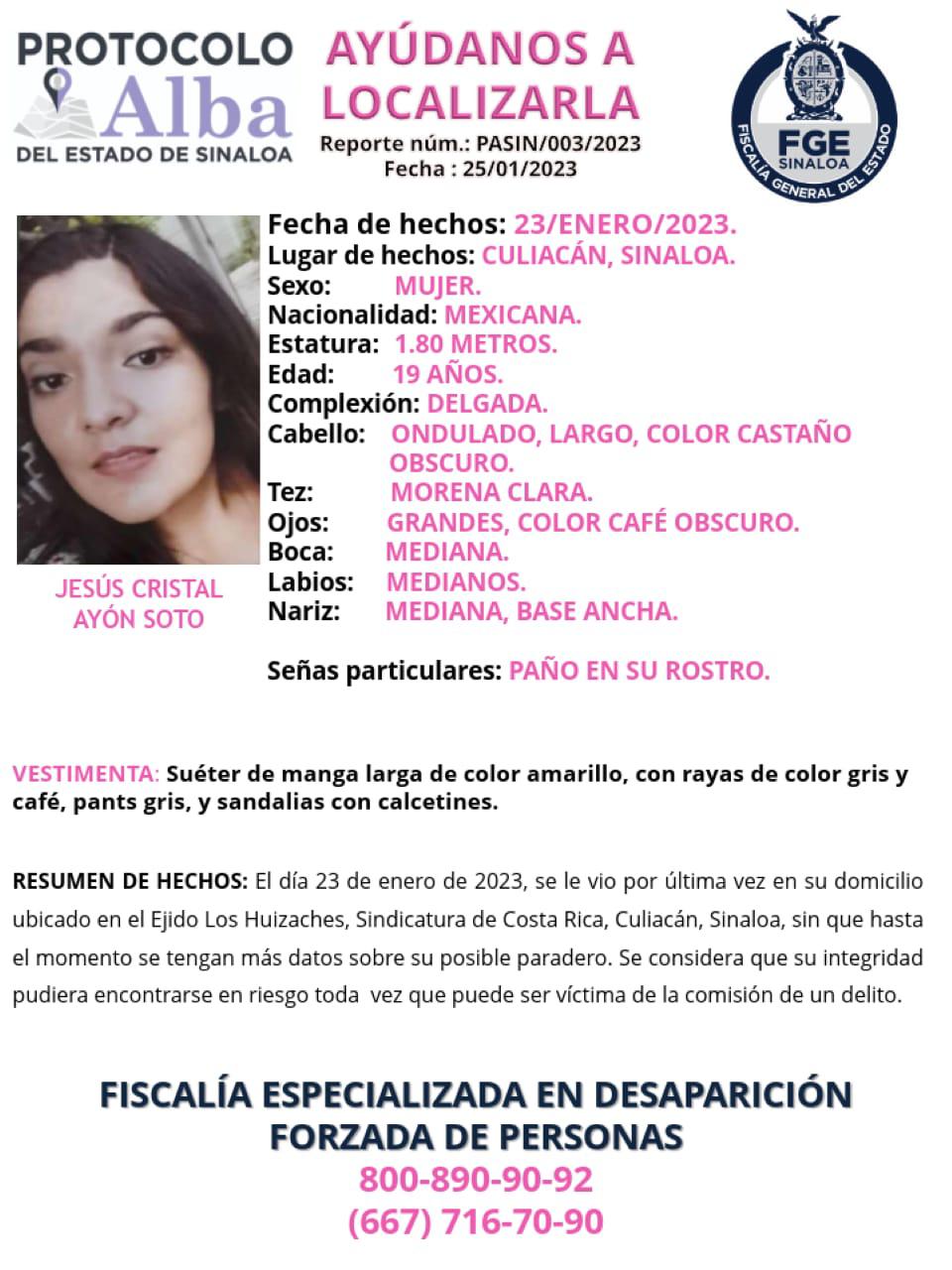 $!Reportan desaparición de una joven en Culiacán