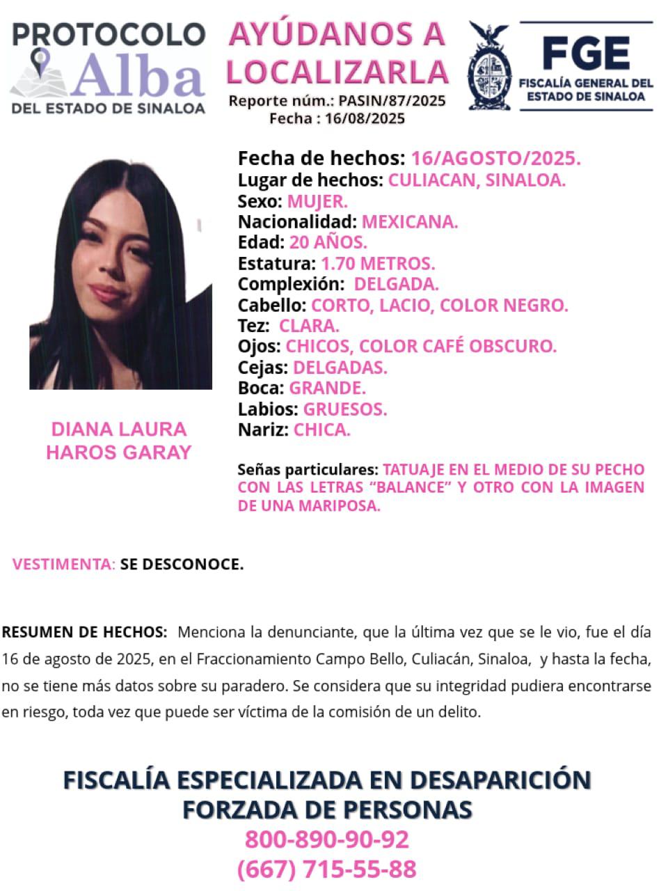 $!Buscan a Diana Laura, joven desaparecida en Culiacán