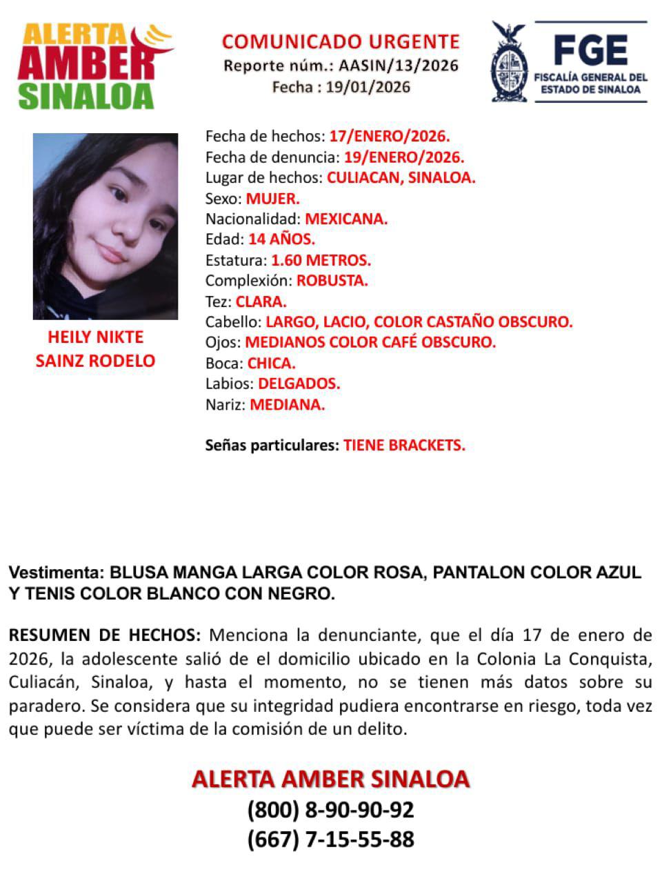 $!Activan Alerta Amber en Culiacán por la desaparición de Heily Nikte