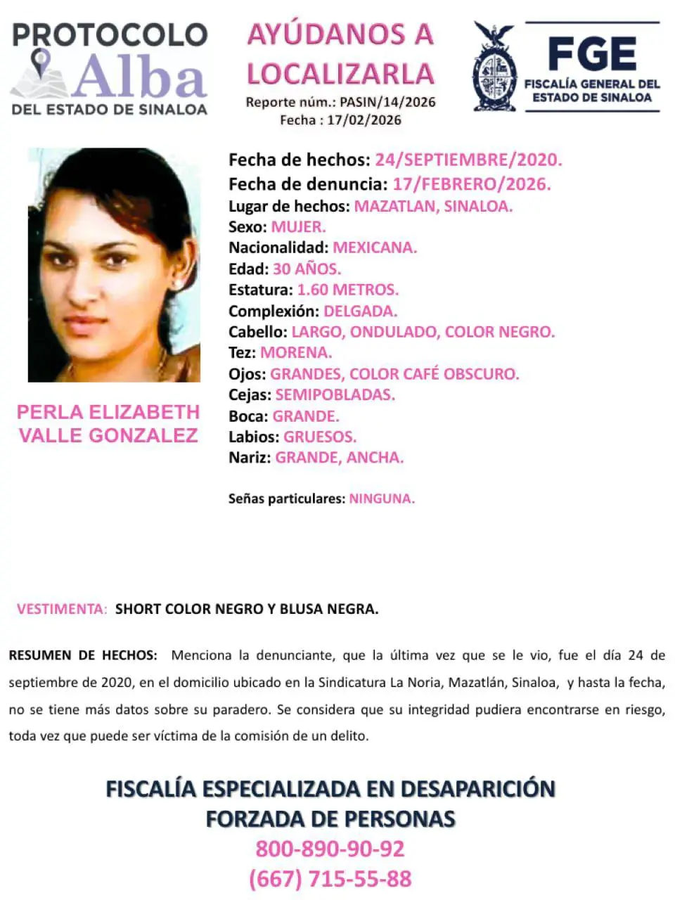 $!Perla tiene casi 6 años desaparecida en Mazatlán; piden apoyo para localizarla