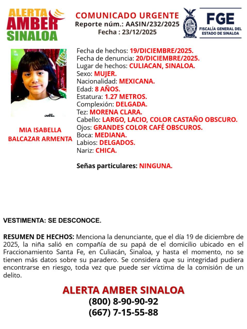 $!Emiten Alerta Amber por la desaparición de dos niñas en Culiacán; se encontraban con su padre