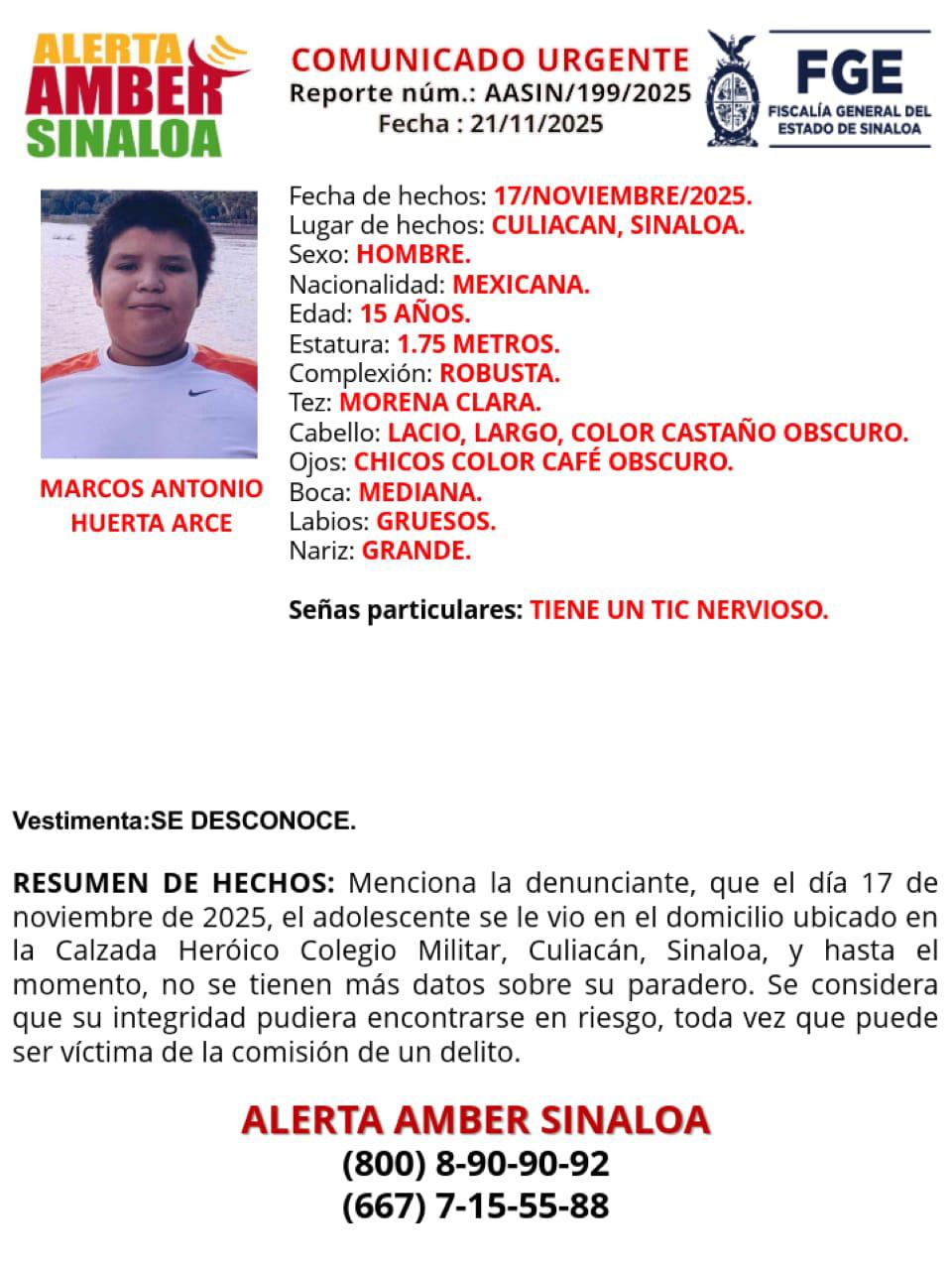 $!Buscan a Marcos Antonio; lleva 4 días desaparecido en Culiacán