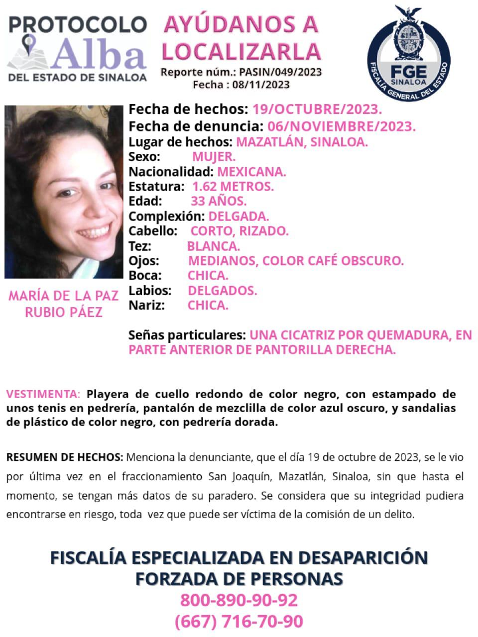 $!Buscan en Mazatlán a María de la Paz, de 33 años