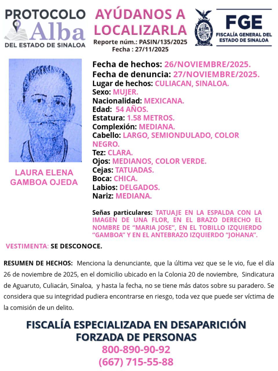 $!Activan Protocolo Alba por mujer privada de la libertad tras homicidio en Aguaruto