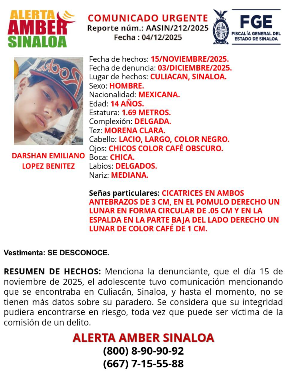 $!Buscan a Darshan Emiliano; desapareció hace 19 días en Culiacán