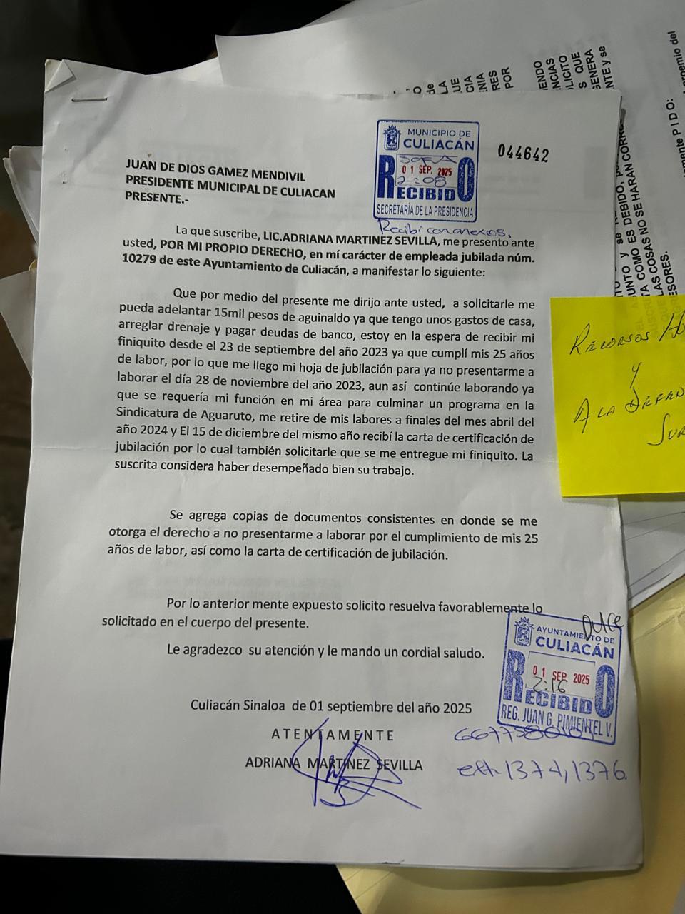 $!Ex trabajadora acusa al Ayuntamiento de Culiacán falta de respuesta a su finiquito tras un año de jubilarse