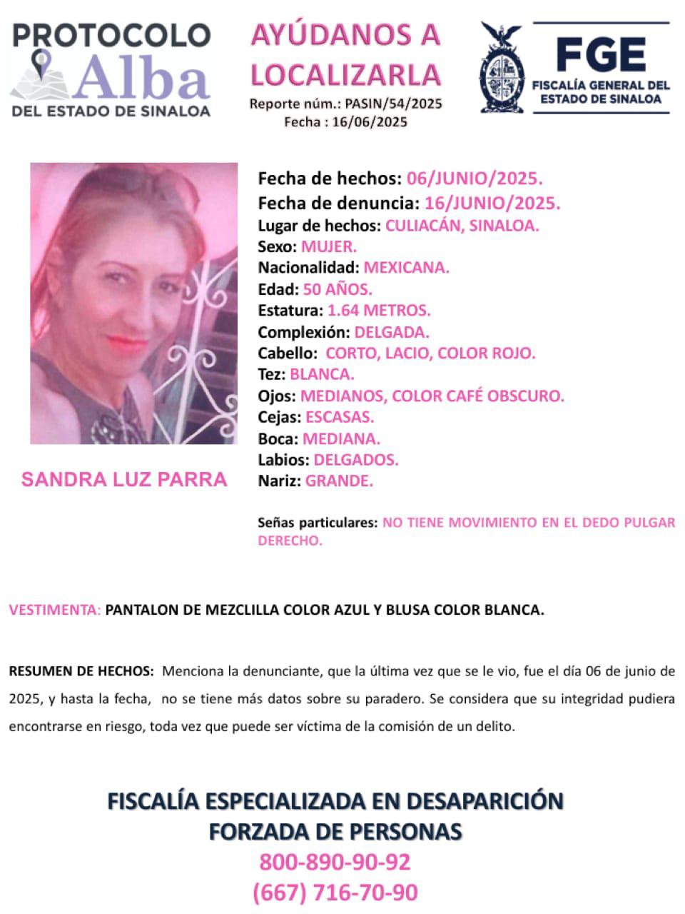 $!Reportan la desaparición de Sandra Luz Parra; solicitan la ayuda de la ciudadanía para localizarla