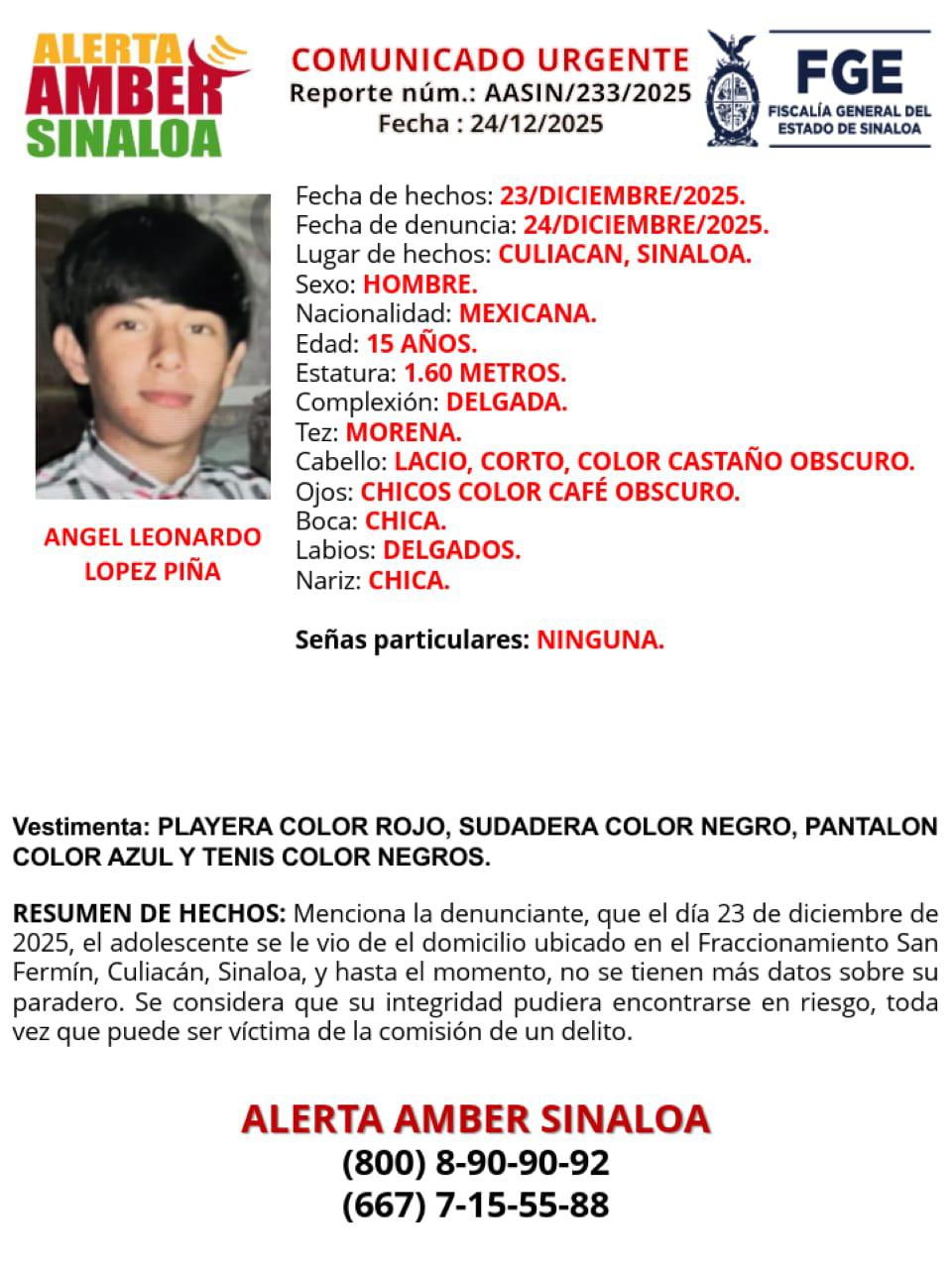 $!Activan Alerta Amber por desaparición de Ángel Leonardo en Culiacán