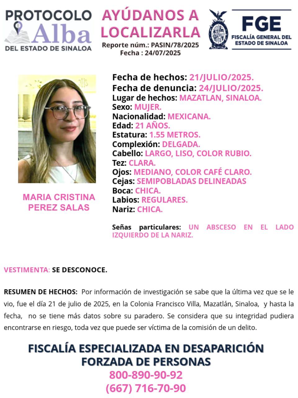 $!Son cuatro las mujeres desaparecidas en Mazatlán; una es menor de edad