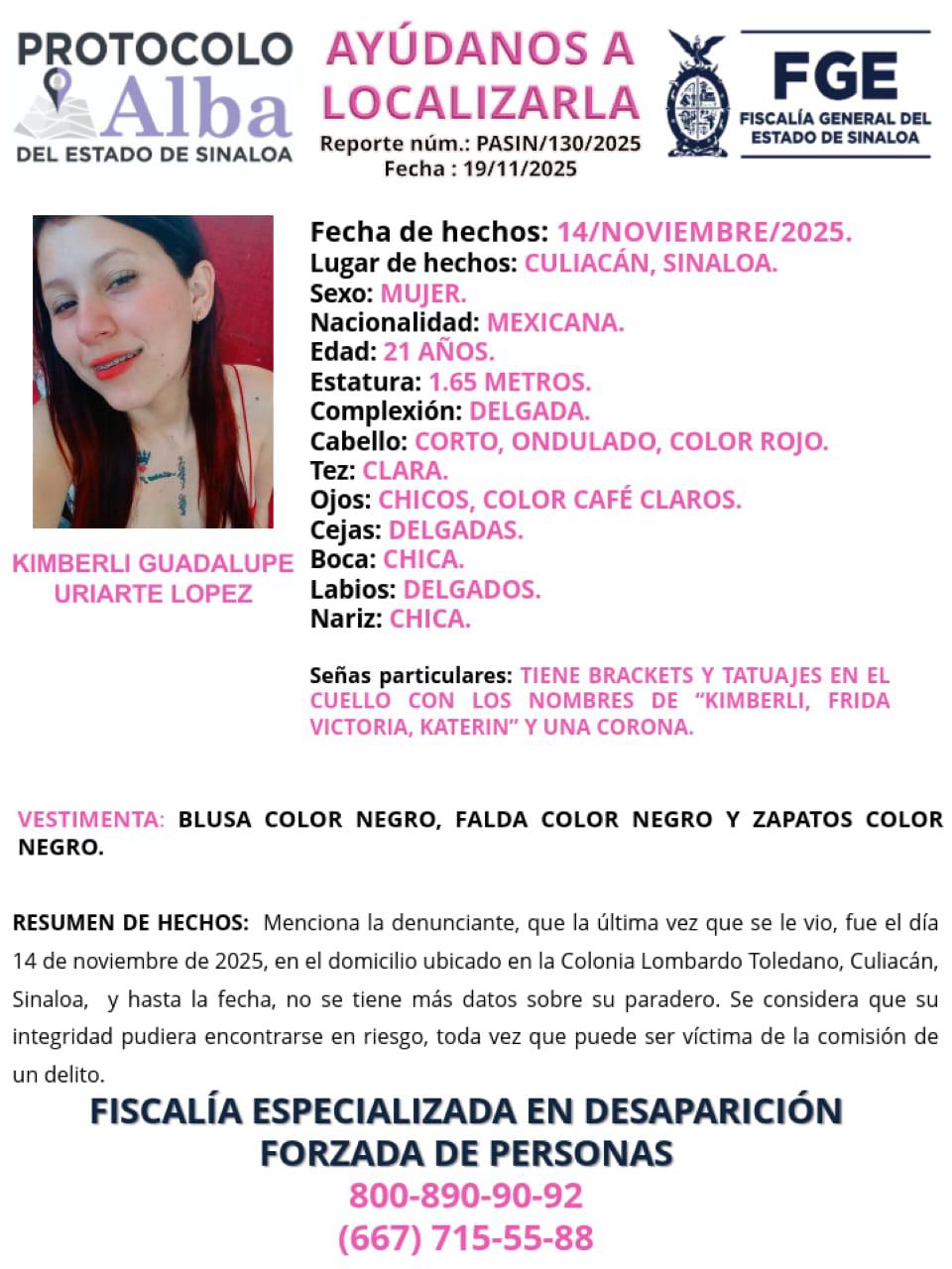 $!Buscan a Kimberly Guadalupe en Culiacán; lleva cinco días desaparecida